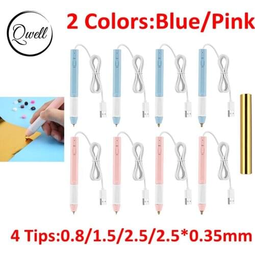 QWELL Heat Foil Pen USB Powered Slim Handle Heat-resistant Lettering Pen DIY Handwritten Calligraphy Cards 4 Tips 2 Color