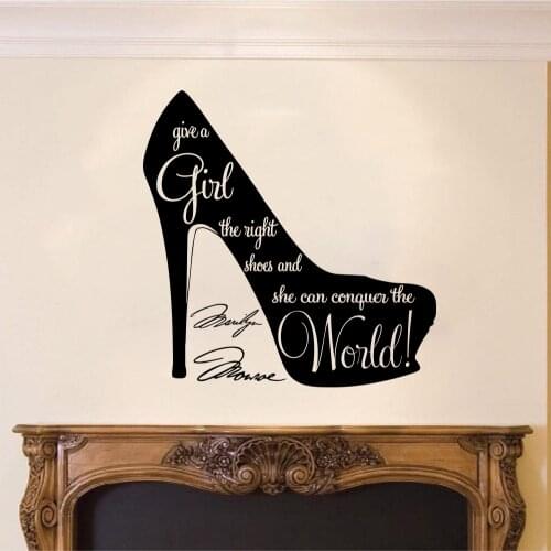 Large Give a Girl the right shoes Marilyn Monroe Quote Wall Decal Bedroom Girl Room Marilyn Monroe Inspirational Quote Sticker