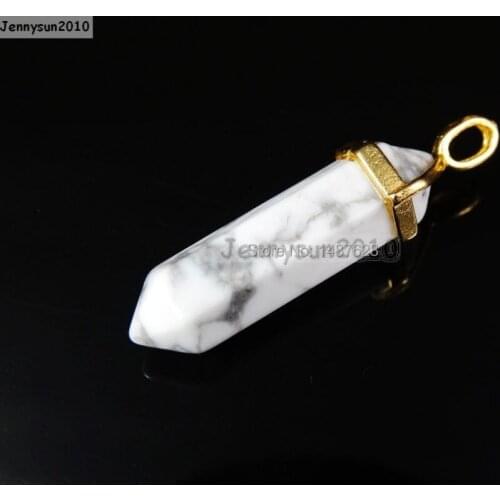 Natural White Tur-quoise Gems Stones Hexagonal Pointed Healing Reiki Chakra Gold Pendant Beads Necklace Earrings 10Pcs/Pack