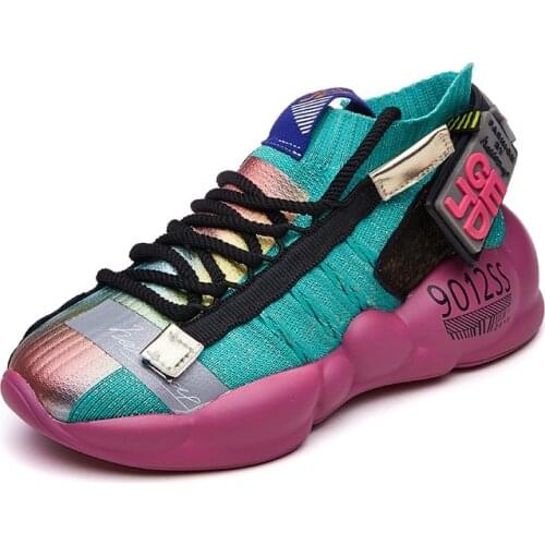 QWEDF New Mixed Color Breathable Elastic Socks Shoes Muffin Bottom Horse Hair Casual Dad Shoes Fashion Lace-up women Shoes CR-59