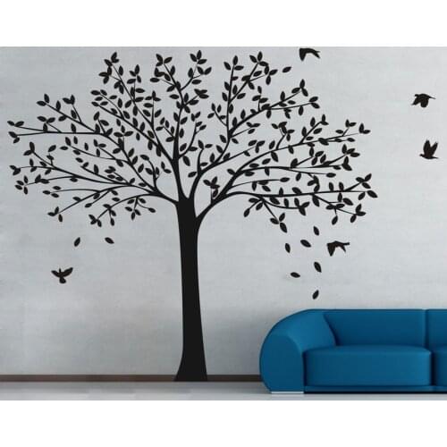 Huge Designed Nursery Tree With Flying Birds Silhouettes Art Wall Posters Home Kids Bedroom Sweet Decor Gift Wallpaper Wm-576