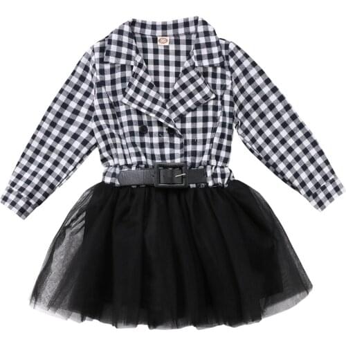 2018 Autumn Pretty Toddler Baby Girls Long Sleeve Plaid Patchwork Lace Tulle Dress Princess Pageant Party Dresses Size 3-7T