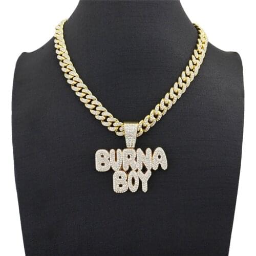 Punk Letter Bruna Boy Necklace & Pendant Shiny Ice Out Choker Necklace With Cuban Chain Hip Hop Jewelry For Men