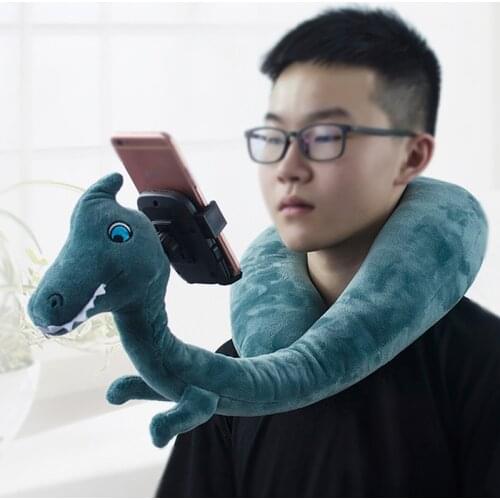 Travel Pillow with Mobile Phone Holder Lazy U Shape Neck Support Pillow with Flexible 360 Degree Rotating Mobile Holde