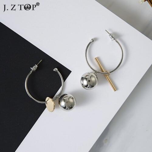 Semicircle Round Earrings Metal Ball Geometric Pendant Stud Earrings Fashion Personality Asymmetric Earring For Women Bijoux