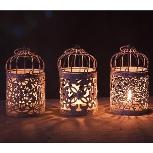 Hollow Holder Candlestick Tealight Hanging Candle Holder Lantern Bird Cage Vintage Wrought Wedding Party Home Decoration Gifts
