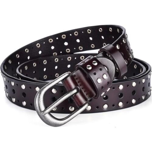 Womens Belt Belts for Women Luxury Pin Buckle Punk Goth Style Cowhide Leather Rivets Belt Female Trend Corset 2021 New Hot Sale