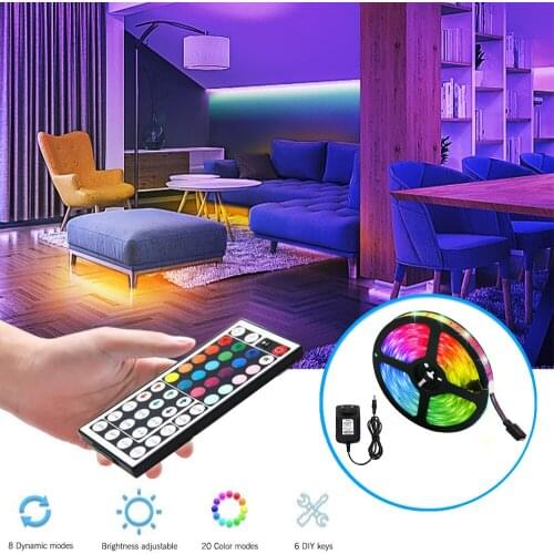 RGB LED Strip Light SMD5050 30Leds/m Flexible Ribbon LED Light Strip DC12V 5M 10M Remote Full Kit For Living Room / Bed Room