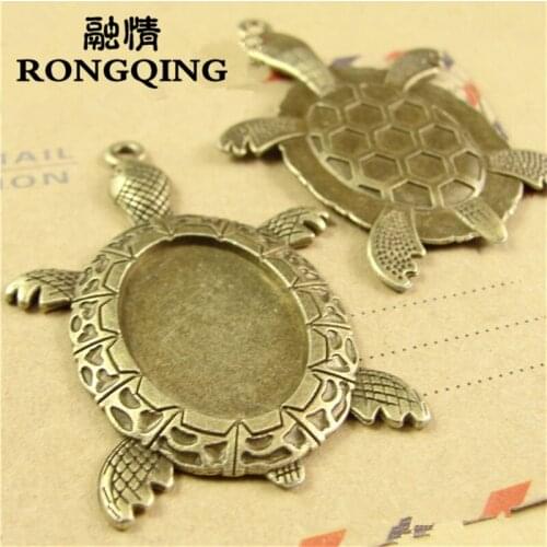 RONGQING 20pcs/lot Antique Bronze Tortoise Cabochon Settings 25*18MM Trendy Animal Cameo Pendant