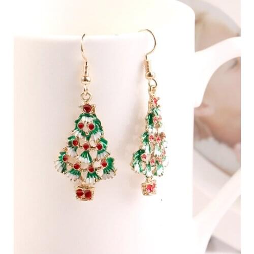 Christmas Gifts Earrings Girls Women Christmas Tree Earrings Green Red Rhinestone Earrings Crystal Snowman Fashion Jewelry