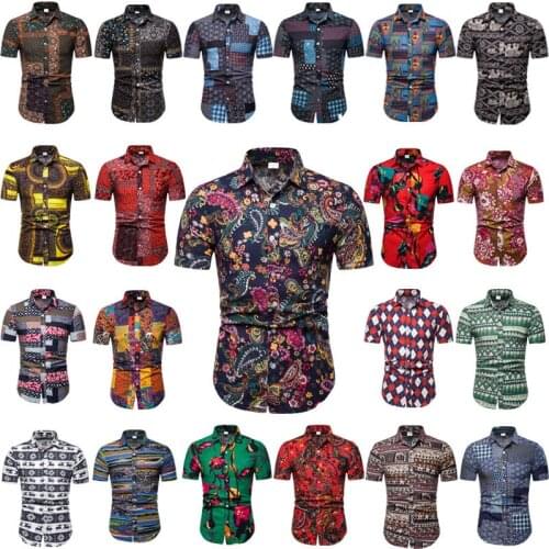 African Style Shirt Mens Summer Short Sleeve Hawaii Beach Shirts for Men Floral Print Casual Colorful Cosy Camisas M-5XL