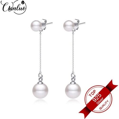 WANLUO Pearl 925 Sterling Silver Simple Long Earring Female Fine Jewelry Large-fringed Pearl Stud Earrings for Women