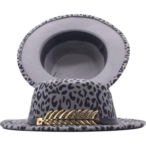 Fedora hat flat top female leopard print fishbone accessories Panama felt jazz hat church female hat male шляпа женская