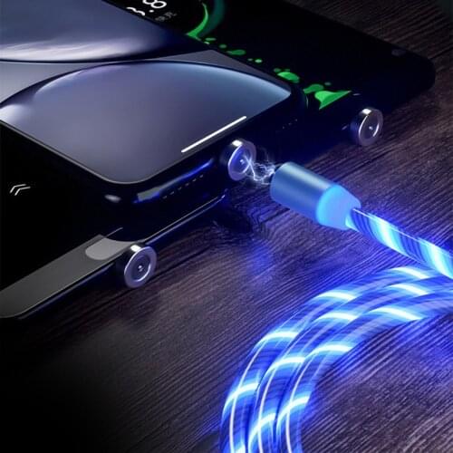 Hotest Newest Magnetic Flowing Light LED Micro USB Cable For Samsung Type-c Charging Charge for iphone 1M Magnet Charger