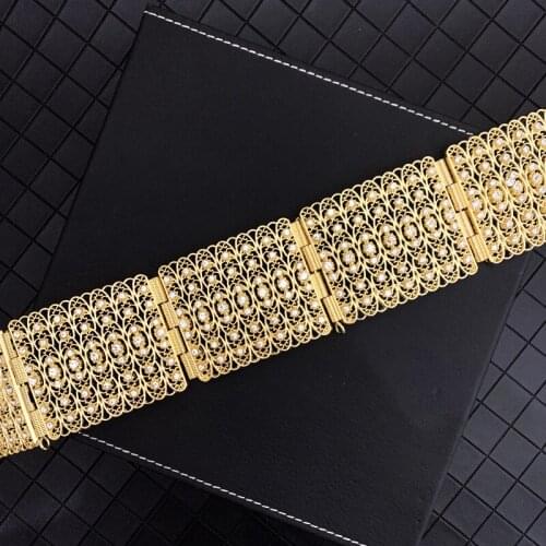 Unique Square Design Crystal Waist Chain for Women Full Rhinestone Bridal Belts In Gold Morocco Women Belts for Gown