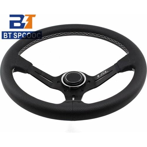 Universal Racing Steering Wheel White Sewing Thread 14 Inch 350mm Real Leather Car Sport Steering Wheels With Horn Button