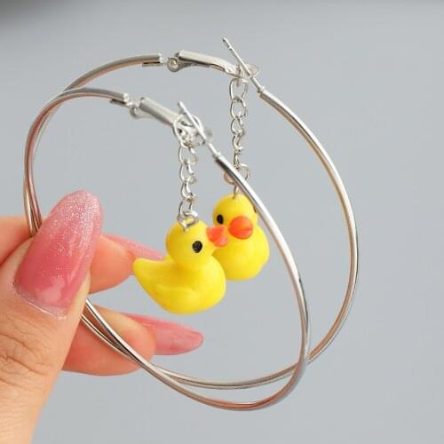 Funny Hoop Small Yellow Duck Strawberry Mushroom Fruit Earrings for Women Girls Cute Kawaii Hanging Earring Beautiful Jewelry