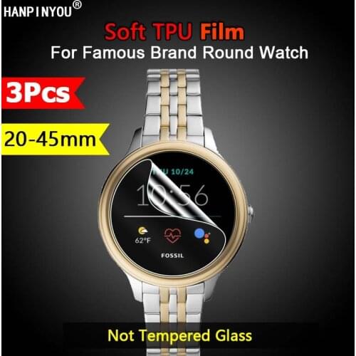 3Pcs For Universal Round Watch Clear Full Cover Soft TPU Hydrogel Film Diameter 20-45mm 35mm 39 42mm Screen Protector -Not Glass