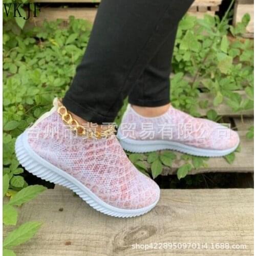 Spring Vulcanized Women Shoes 2021 Snakeskin Slip on Ladies Sneakers Stretch Knitted Non Slip Female Running Shoes Casual Woman