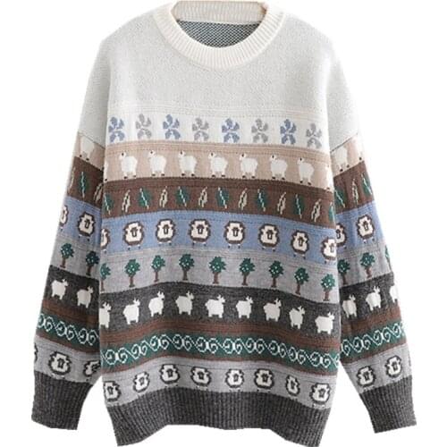 Cartoon Embroidery Jacquard Casual Knitted Pullover Women Sweaters 2021 Summer Full Sleeve O-neck Korean Female Graphic Tops