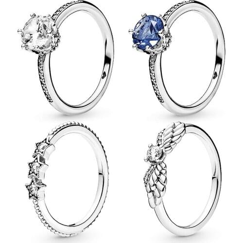 925 Sterling Silver Celestial Stars With Crystal Pan Rings For Women Wedding Party Jewelry