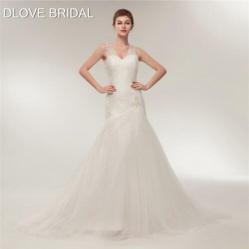 High Quality Mermaid V Neck Weding Dress Custom Made Sequined Tulle Vestido De Novia Robe De Mariage with Delicate Beadings