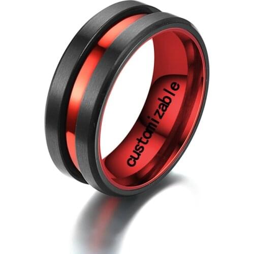 2021 Fashion New Gothic Punk Metal Stainless Steel High-end Elegant Red Slotted Room Black Mens Wedding RingParty Birthday Gift