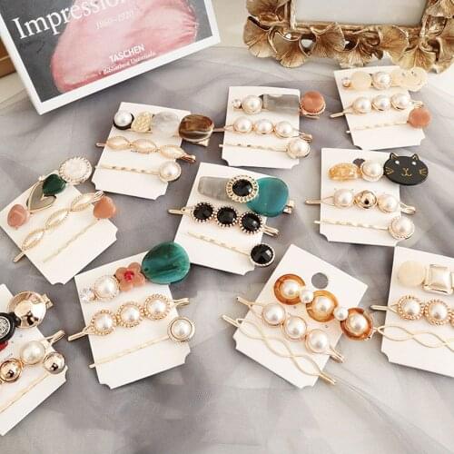 3pcs/set Metal Pearl Acrylic Hair Clips Hair Accessories Vintage Sweet Hair Clip Bangs Clip Hairgrip Hair Styling Accessories