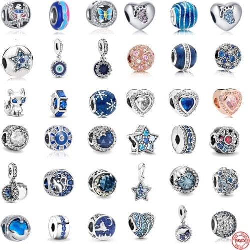 New Shiny Snowflakes Fine Royal Blue Bead Pendant Charm Fit Pandora Original Sterling Silver 925 Bracelet For Boy Girl Jewelry