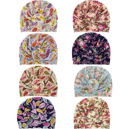 Infant Baby Floral Print Beanies Cotton Knit Hats Toddlers Cap Cashew Print Cap Kids Skullies Beanies Accessories