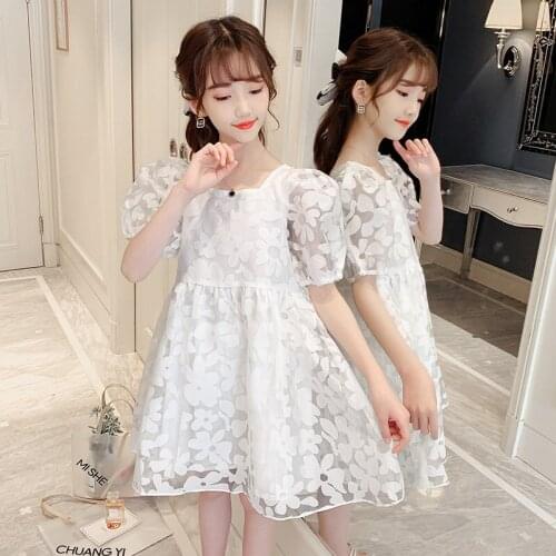 Puff Sleeve Kids Dresses Teenage Wedding Party Dress Lace Girl Dress Puff Sleeve Children Clothing Princess Summer 6 8 10 12 13Y