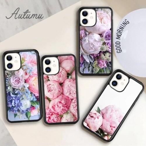 Elegant Pink Purple Peony Flower Phone Case for iPhone 11 12 Pro Max mini X XR XS SE 2020 5 6S 7 8 Plus Galaxy S8 S9 S10 Cover