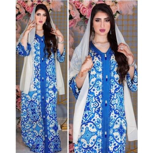 European and American Printed Robe Dubai Ramadan Muslim Middle East Muslim Womens Wear Dress