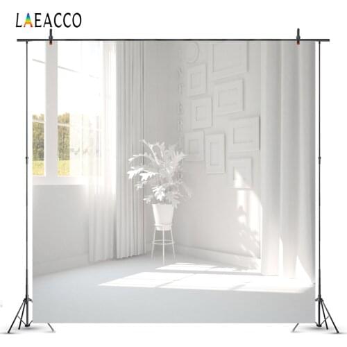 Laeacco White Chic House Window Curtain Sunshine Plants Baby Doll Portrait Photography Backdrops Photo Backgrounds Photo Studio