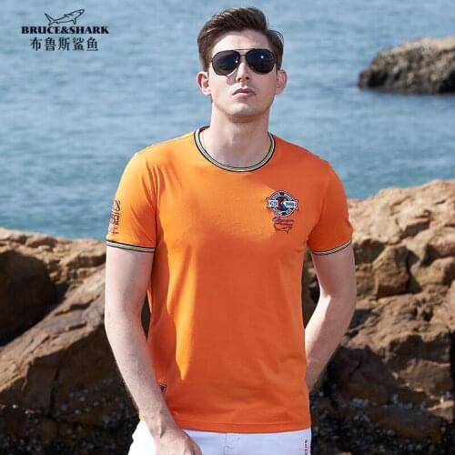 Best Mercerized Cotton Men T-Shirt Tops Male Tees Fashion Bruce&Shark best embroidery Short Round T-Shirt Homme Camisa big 4XL
