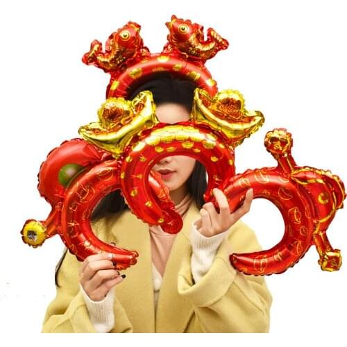 5 Pieces of Chinese Holiday Lunar New Year God of Wealth Headdress Aluminum Foil Headdress Wedding Gift Balloon Party Decoration