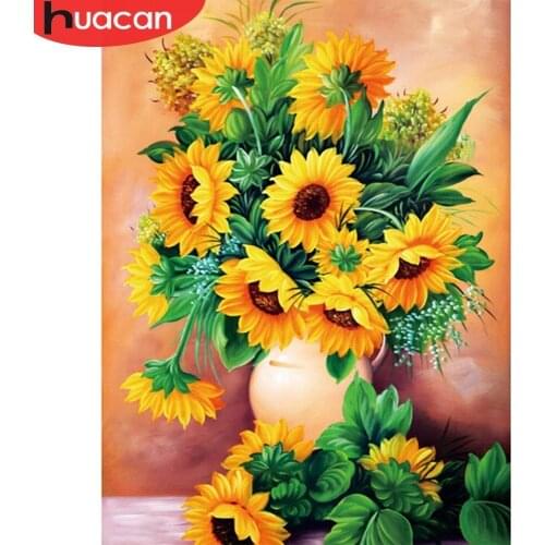 HUACAN Diamond Mosaic Flower Crafts Full Round Rhinestone Kit Diamond Painting Cross Stitch Sunflower Home Decor