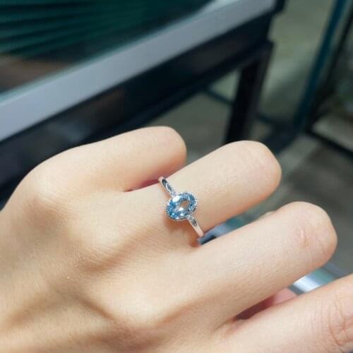 J623 Aquamarine Ring Fine Jewelry Pure 18K Gold Natural Blue Aquamarine Gemstones Fine Rings