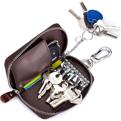 Car Key Wallet Holder Women Cowhide Leather Zipper Key Purse Bag Men Fashion Multifunction Housekeeper Holders Casual Package