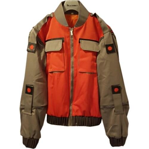 2017 Back To Future Marty Mcfly Jacket Cosplay Costume 2017 Man Coat New Casual Outwear Halloween Suit with Pocket