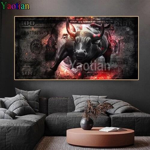 5d Diy Square round Drill Diamond Painting Embroidery Modern 100 Dollars and Bullfighting Creativity Art Cross Stitch Rhinestone