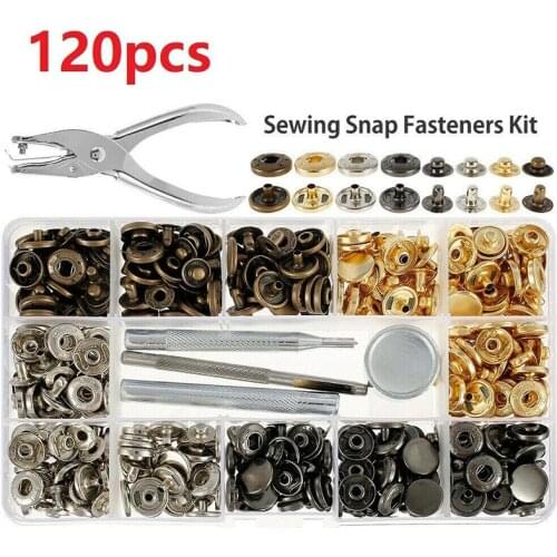 120 Sets Snap Fasteners Kit 12.5mm Metal Buttons Press Studs Leather Bag Jacket Snap Button Clothes Snaps Installation Tools