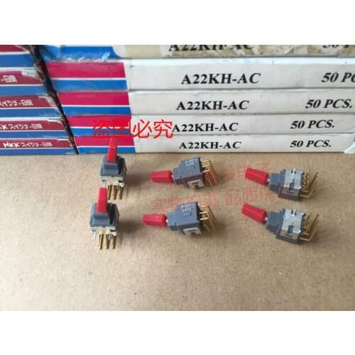Original new 100% button switch A22KH-AC 0.4VA bend foot 6pin 2gear shake switch gold plated 9.5*9.5
