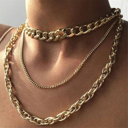 Fashion Punk Geometric Collar Necklace For Women Female MultiLevel Vintage Gold Silver Color Thick Chain Jewelry Gift Wholesale