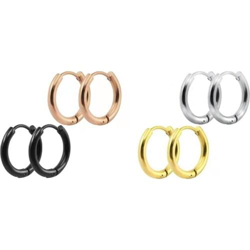 Stainless Steel Simple Golden/Rose Gold Color/Black Hoop Earrings Round For Women Men Small Circle Earrings Hug Hoops Buckle