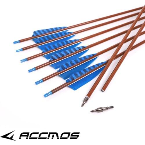 Turkey Feather Arrows for Longbow Recurve Bow Hunting 6/12pc Wood Skin Pure Carbon Arrows 30 inch Spine 500 With 4"