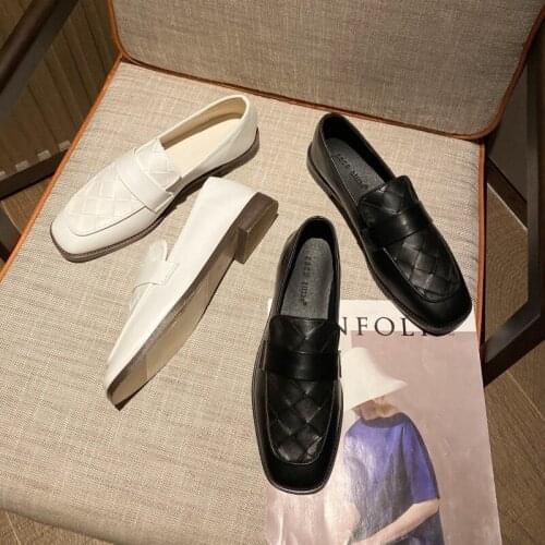 British style small leather shoes women 2021 new soft leather flat square toe shoes all-match one-step loafers women