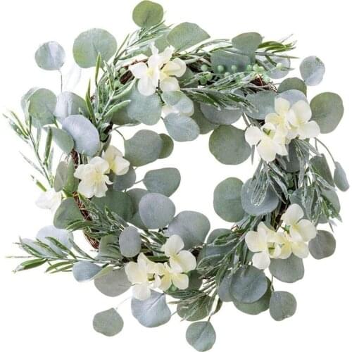 17 Inch Eucalyptus Greenery Wreath Spring Door Wreath Farmhouse Garland Plastic Wreath for Front Door Wedding Wall