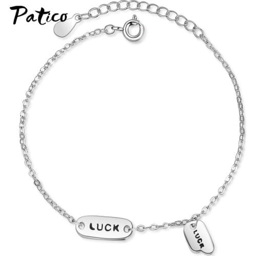 Vintage 925 Sterling Silver Square Shape Letter Luck Bracelets For Women Chain Bracelet Minimalist Jewelry Accessories Gift