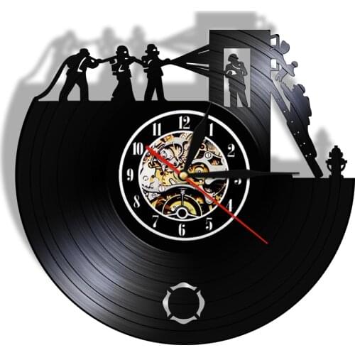 Firemen Vintage Vinyl Record Wall Clock Firefighting Wall Art Clock Fire Truck Time Clock Fire Dept. Wall Decor Firefighter Gif